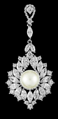 Marquise CZ and Pearl Wedding Drop Earrings in Silver or Gold Marquise CZ and Pearl Wedding Drop Earrings in Silver or Gold