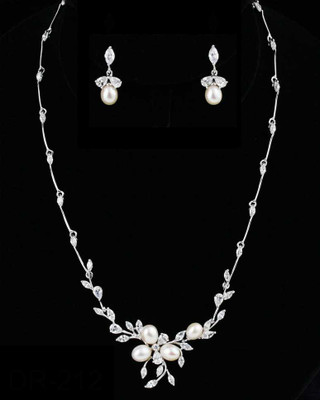 Freshwater Pearl and CZ Wedding Jewelry Set with Bracelet
