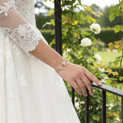 Gold Freshwater Pearl and CZ Wedding Jewelry Set with Bracelet