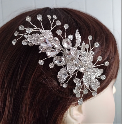 Leaf Vine Rhinestone Sprig Bridal Hair Clip