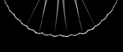 Scalloped Beaded Embroidery Fingertip Length Wedding Veil