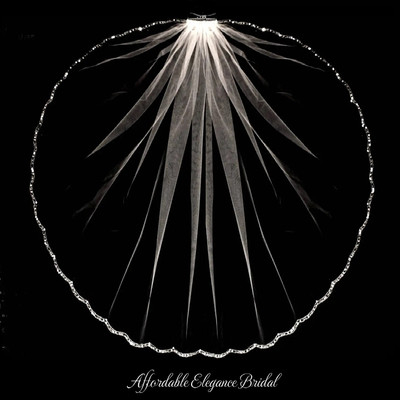Scalloped Beaded Embroidery Fingertip Length Wedding Veil