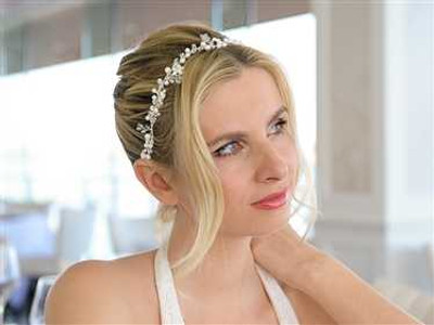 Crystal and Pearl Floral Vine Wedding Ribbon Headband Crystal and Pearl Floral Vine Wedding Ribbon Headband