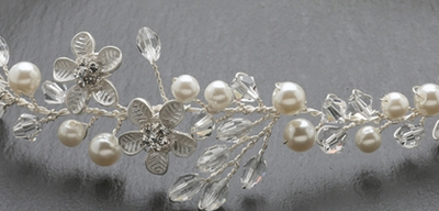 Crystal and Pearl Floral Vine Wedding Ribbon Headband Crystal and Pearl Floral Vine Wedding Ribbon Headband