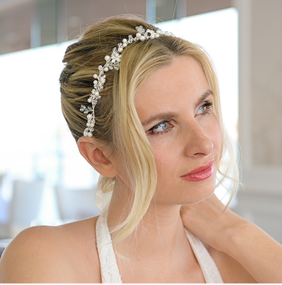 Crystal and Pearl Floral Vine Wedding Ribbon Headband Crystal and Pearl Floral Vine Wedding Ribbon Headband