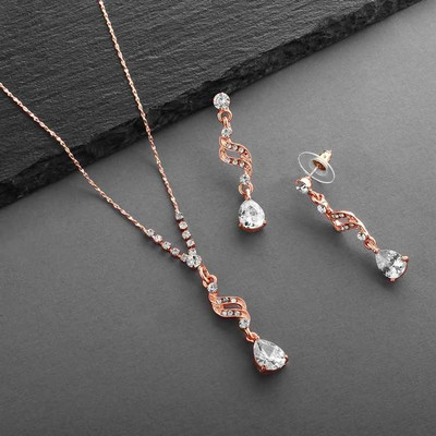 3 Sets Sparkling Rose Gold CZ Teardrop Bridesmaid Jewelry