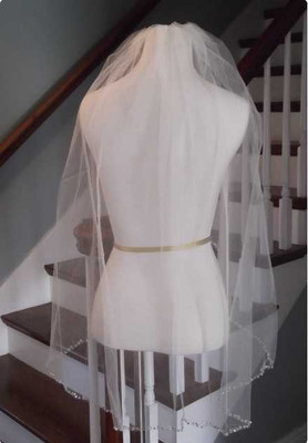 Crystal and Rhinestone Beaded Fingertip Length Wedding Veil V3105 Crystal and Rhinestone Beaded Fingertip Length Wedding Veil V3105