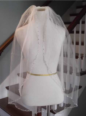 Crystal and Rhinestone Beaded Fingertip Wedding Veil V3105 Crystal and Rhinestone Beaded Fingertip Wedding Veil V3105