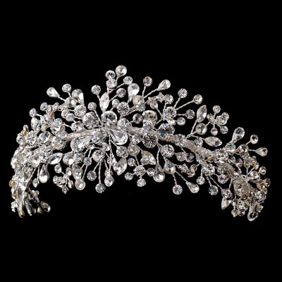 Silver Hand Wired Crystal Spray Wedding Headband Tiara