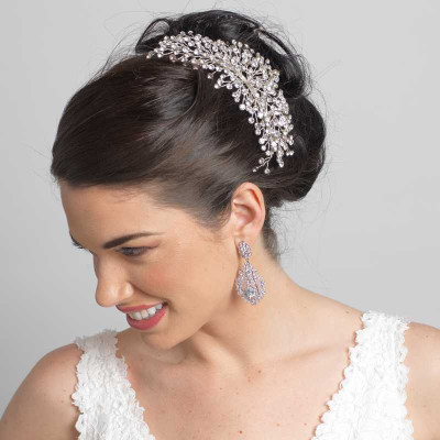 Silver Hand Wired Crystal Spray Wedding Headband Tiara