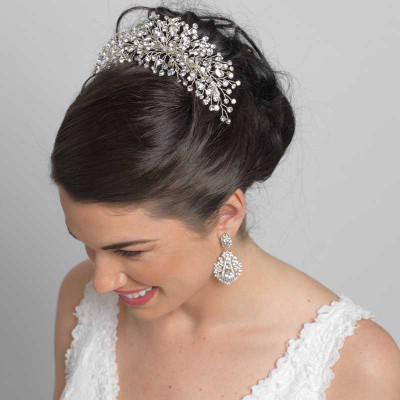 Silver Hand Wired Crystal Spray Wedding Headband Tiara