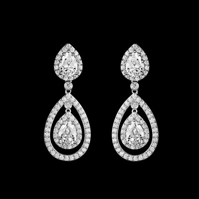Stunning Teardrop CZ Crystal Bridal Necklace and Earring Jewelry Set