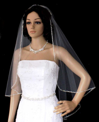 Angel Cut Beaded Crystal and Rhinestone 42" Wedding Veil
