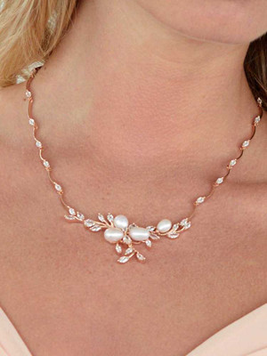 14K Rose Gold Freshwater Pearl and CZ Wedding Jewelry Set
