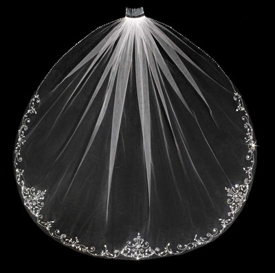Stunning Beaded Scroll Fingertip Length Wedding Veil