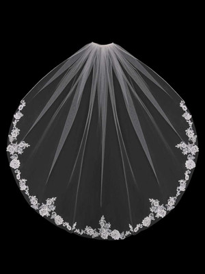 Partial Lace Fingertip Length Wedding Veil enVogue V1899SF Partial Lace Fingertip Length Wedding Veil enVogue V1899SF