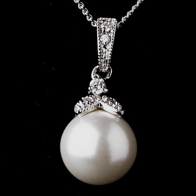 Silver or Gold Plated Pearl and CZ Wedding Jewelry Set ne8602 Silver or Gold Plated Pearl and CZ Wedding Jewelry Set ne8602