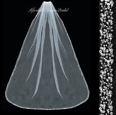  120" Long Lavishly Beaded Royal Cathedral Wedding Veil 