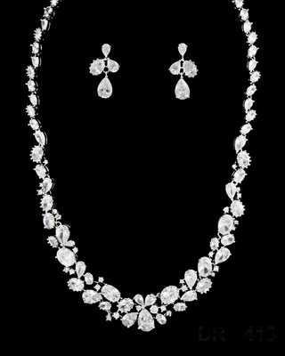 Multi Cut CZ Bridal Jewelry Set with 18 1/2" Long Necklace