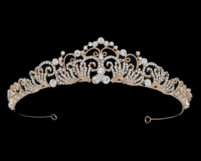 Dainty Silver or Gold Rhinestone Scroll Wedding Tiara