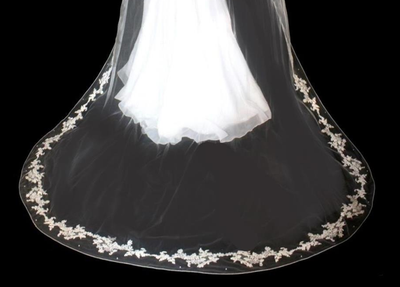 Partial Lace Edge Cathedral Wedding Veil with Pearls Partial Lace Edge Cathedral Wedding Veil with Pearls