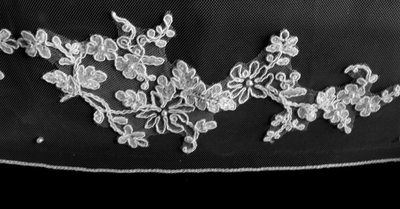 Partial Lace Edge Fingertip Wedding Veil with Pearls Partial Lace Edge Fingertip Wedding Veil with Pearls