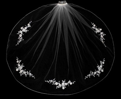 Pearl and Rhinestone Beaded Floral Fingertip Wedding Veil