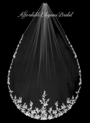 Royal Cathedral Wedding Veil with Beaded Two Tone Alencon Lace