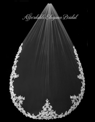 Beaded Floral Rose Alencon Lace Cathedral Wedding Veil V3210CU Beaded Floral Rose Alencon Lace Cathedral Wedding Veil V3210CU