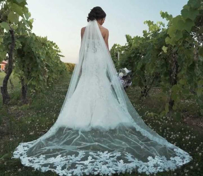Romantic Beaded Lace Edge Royal Cathedral Wedding Veil V3170R