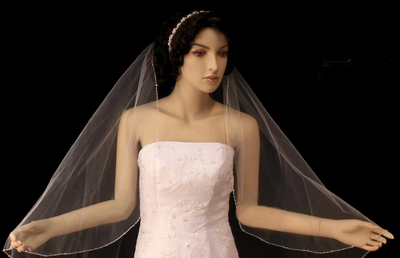 Crystal Clear Beaded Cathedral Wedding Veil V3098C