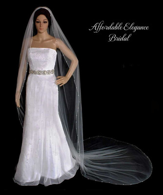 Crystal Clear Beaded Cathedral Wedding Veil V3098C