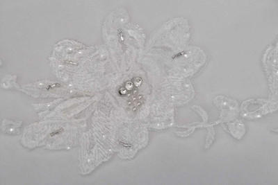 Elegant Beaded Lace Cathedral Wedding Veil with Rhinestones