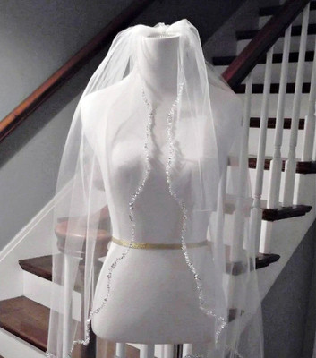 Pearl and Sequin Scallop Beaded Cathedral Wedding Veil