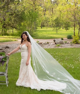 Regal Cathedral Wedding Veil with Beaded Lace Appliques