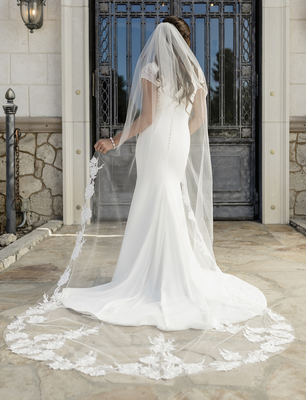 Cathedral Wedding Veil with Beaded Partial Lace enVogue V2098C Cathedral Wedding Veil with Beaded Partial Lace enVogue V2098C