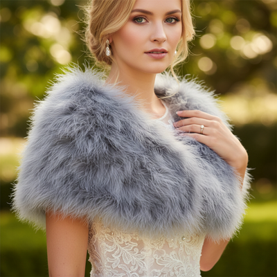 Vintage Inspired Grey Marabou Feather Bridal Stole Wrap