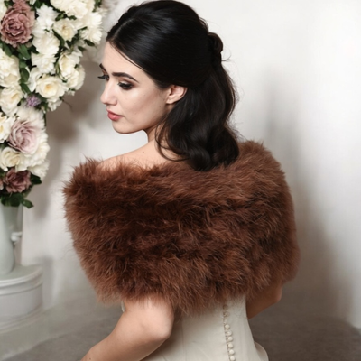 Chocolate Brown Vintage Inspired Marabou Feather Bridal Stole Wrap 