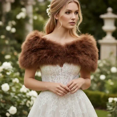 Chocolate Brown Vintage Inspired Marabou Feather Bridal Stole Wrap