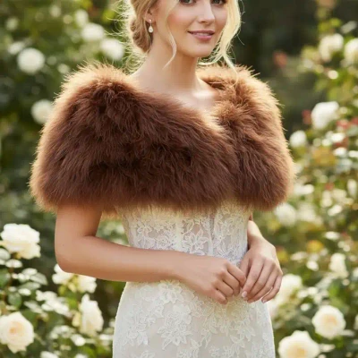 Chocolate Brown Vintage Inspired Marabou Feather Bridal Stole Wrap