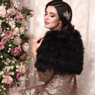 Vintage Inspired Black Marabou Feather Bridal Stole Wrap  Vintage Inspired Black Marabou Feather Bridal Stole Wrap