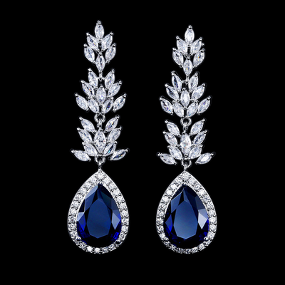 Glamorous Sapphire Blue CZ Wedding and Formal Earrings Glamorous Sapphire Blue CZ Wedding and Formal Earrings
