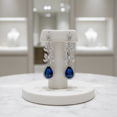 Glamorous Sapphire Blue CZ Wedding and Formal Earrings