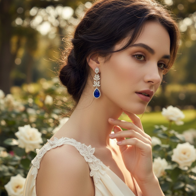 Glamorous Sapphire Blue CZ Wedding and Formal Earrings
