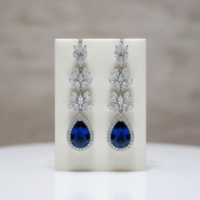 Glamorous Sapphire Blue CZ Wedding and Formal Earrings