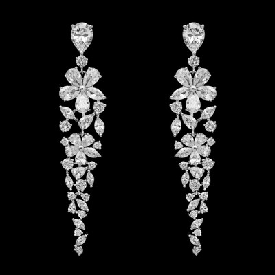 Floral CZ Drop Wedding and Formal Earrings in Silver or Gold Floral CZ Drop Wedding and Formal Earrings in Silver or Gold