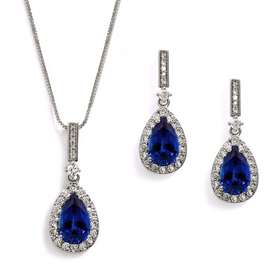Sapphire Blue CZ Bridal and Formal Jewelry Set