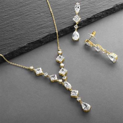 Glamorous Gold Plated CZ Wedding Jewelry Set