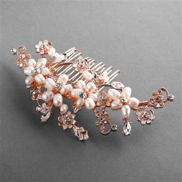 Rose Gold Freshwater Pearl Bridal Comb