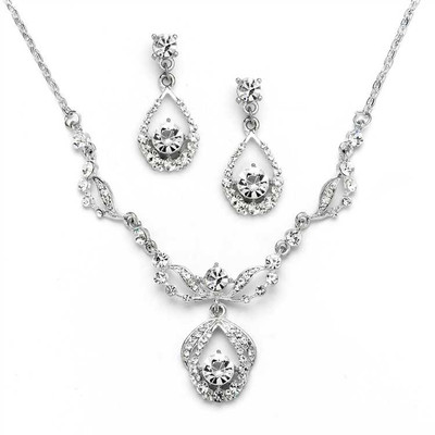 Silver Rhodium Plated Crystal Bridal Jewelry Set